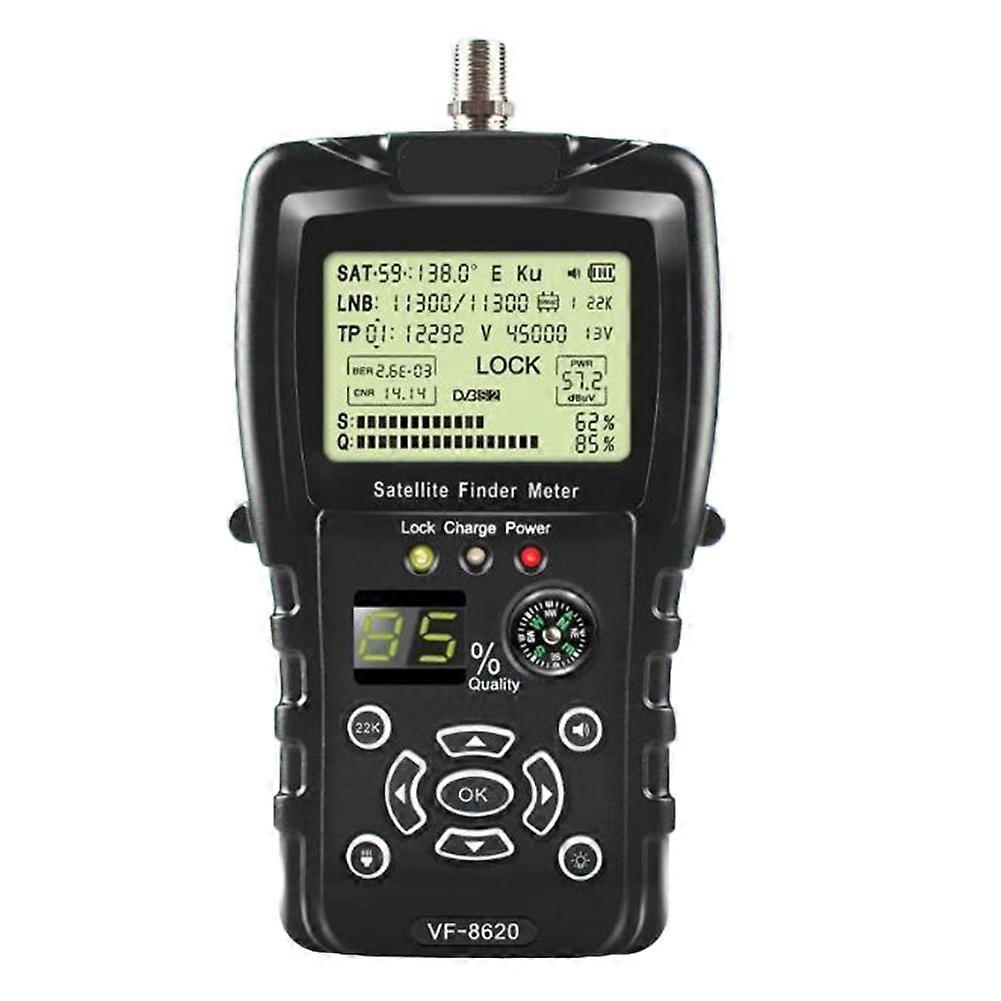 VF-8620 Satellite Finder Meter DVB-S/S2/S2X 1080P Screen Digital Satfinder with Compass Flashlight Rechargeable UK PLUG