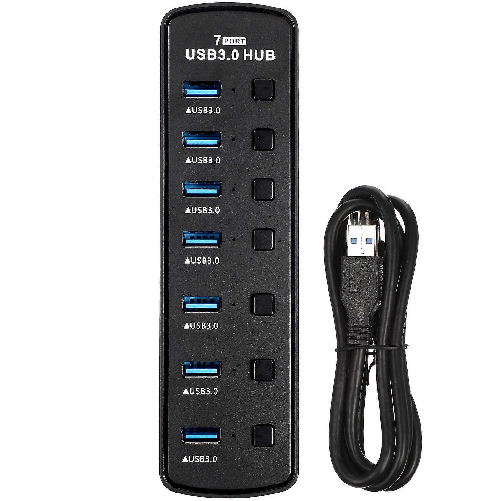 USB Hub Multiport Adapter for Laptop 7 Ports USB Extension Cable Black