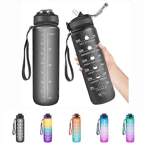 2-pack - 1 l water bottle with straw and timer Black