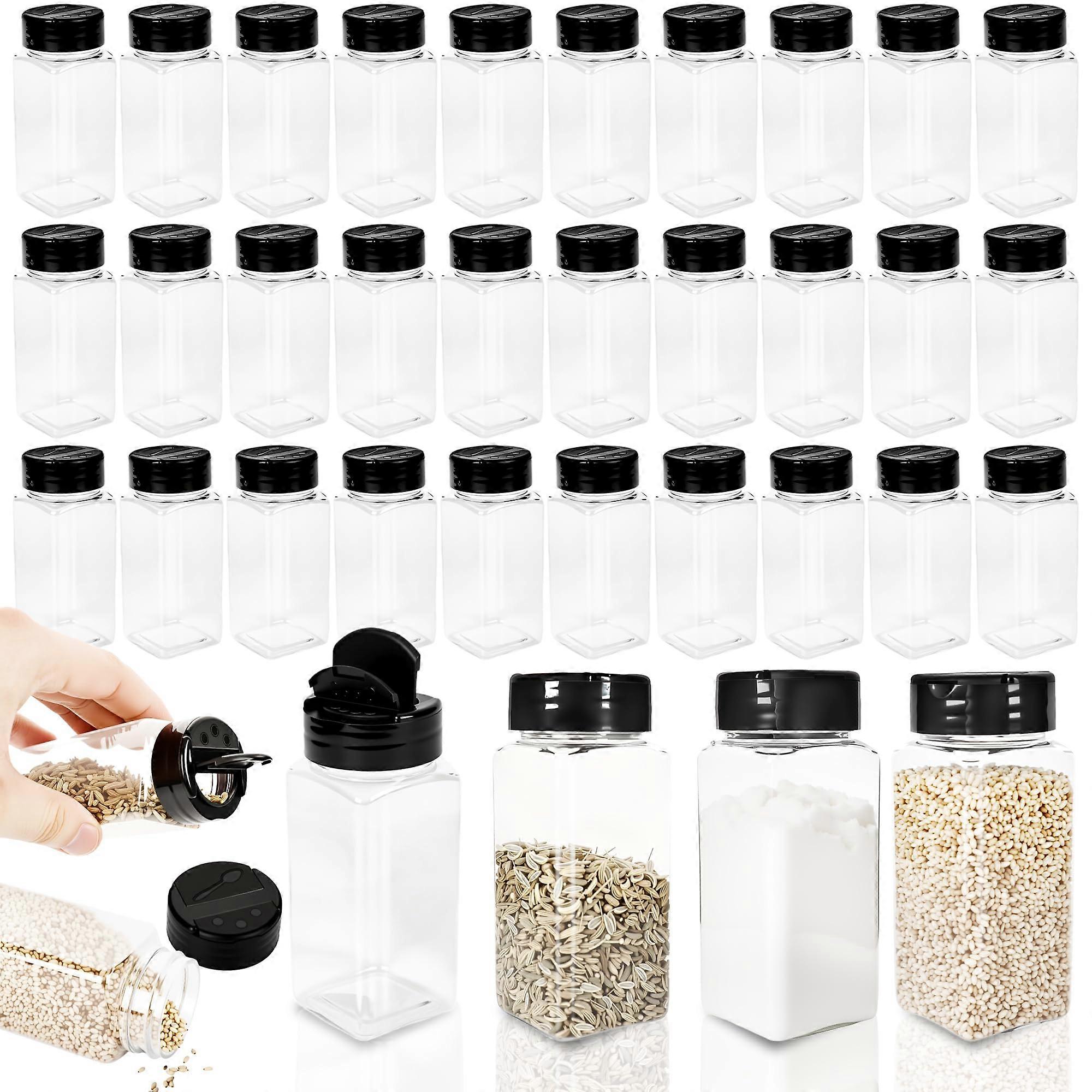 36 Pack Clear Plastic Spice Jars with Shaker Lids 3.5oz Square Containers for Kitchen Organization