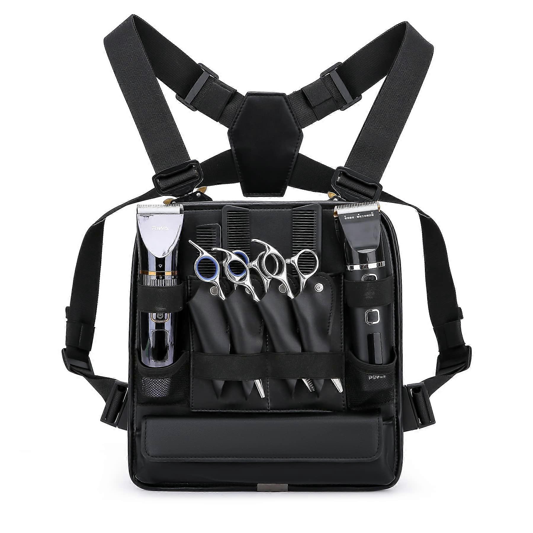 Barber Tool Bag Leather Chest Rig with Adjustable Straps and Multiple Compartments for Haircut Tools