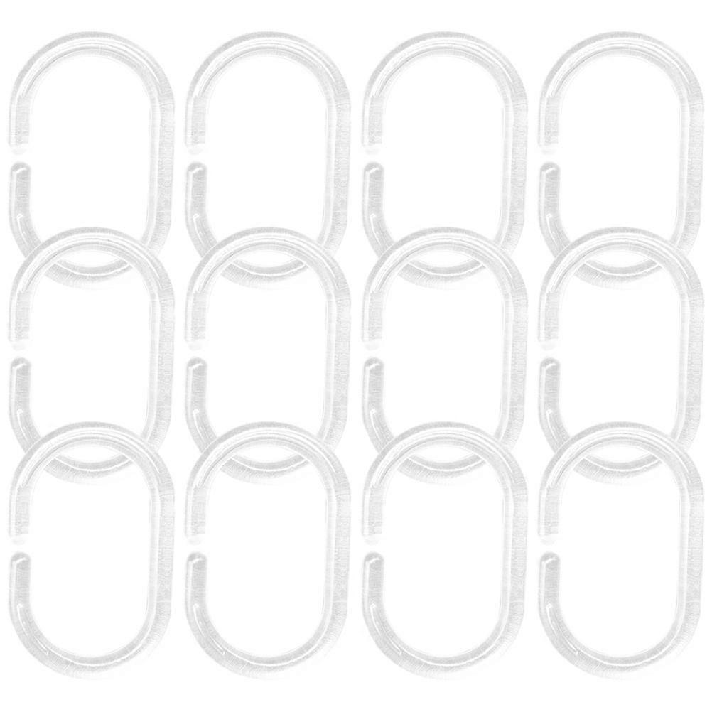 Bathroom Shower Curtain Hooks Clear Plastic Flexible 12Pcs