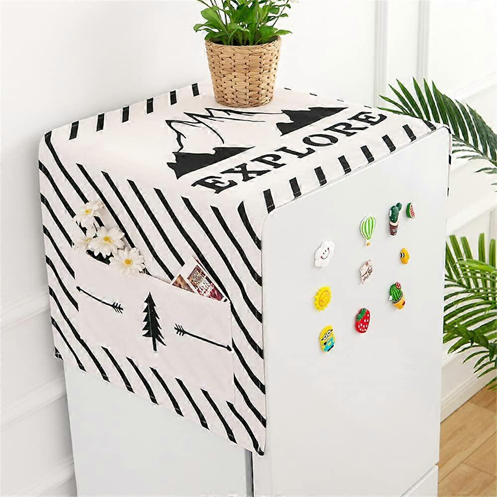 Fridge Dust Cover with Side Pockets Cotton Linen Refrigerator  Protector 55x140cm Mountain