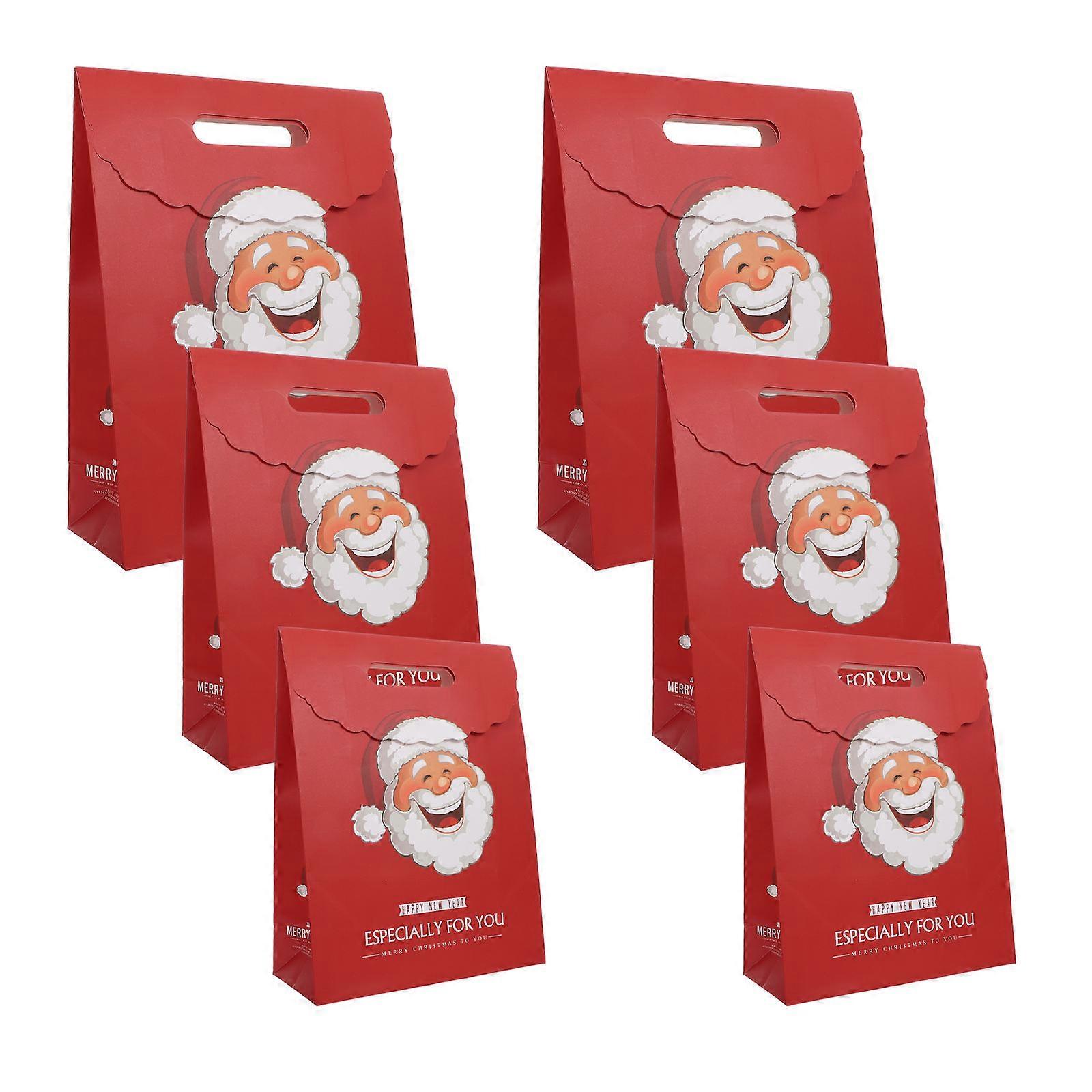 Christmas Paper Bags For Sweets Gift Packaging Rectangular Festive Design Red 6Pcs