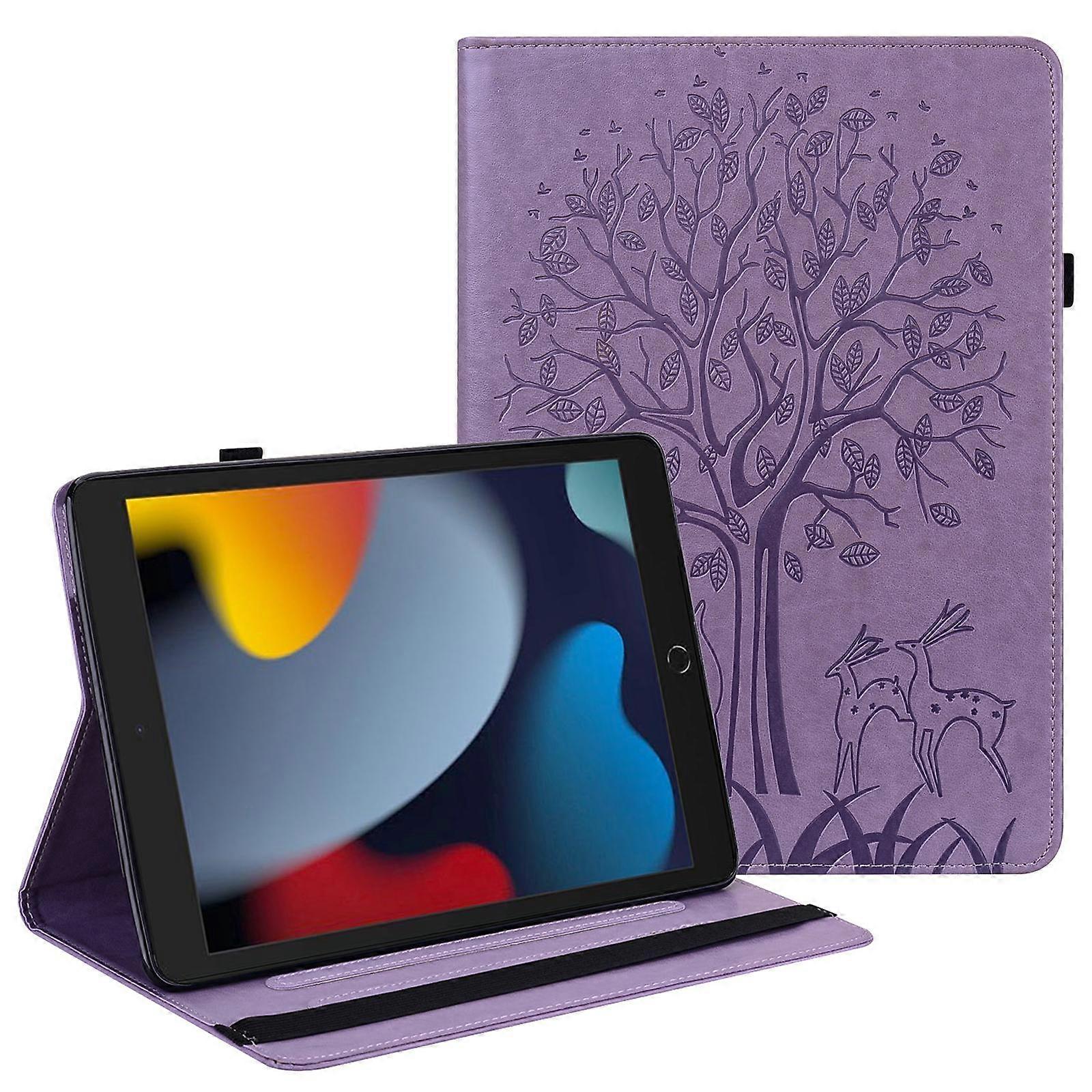 Shock-Proof Tree and Deer Pattern Imprinting Delicate Leather Stand Tablet Cover for iPad 10.2 (2021