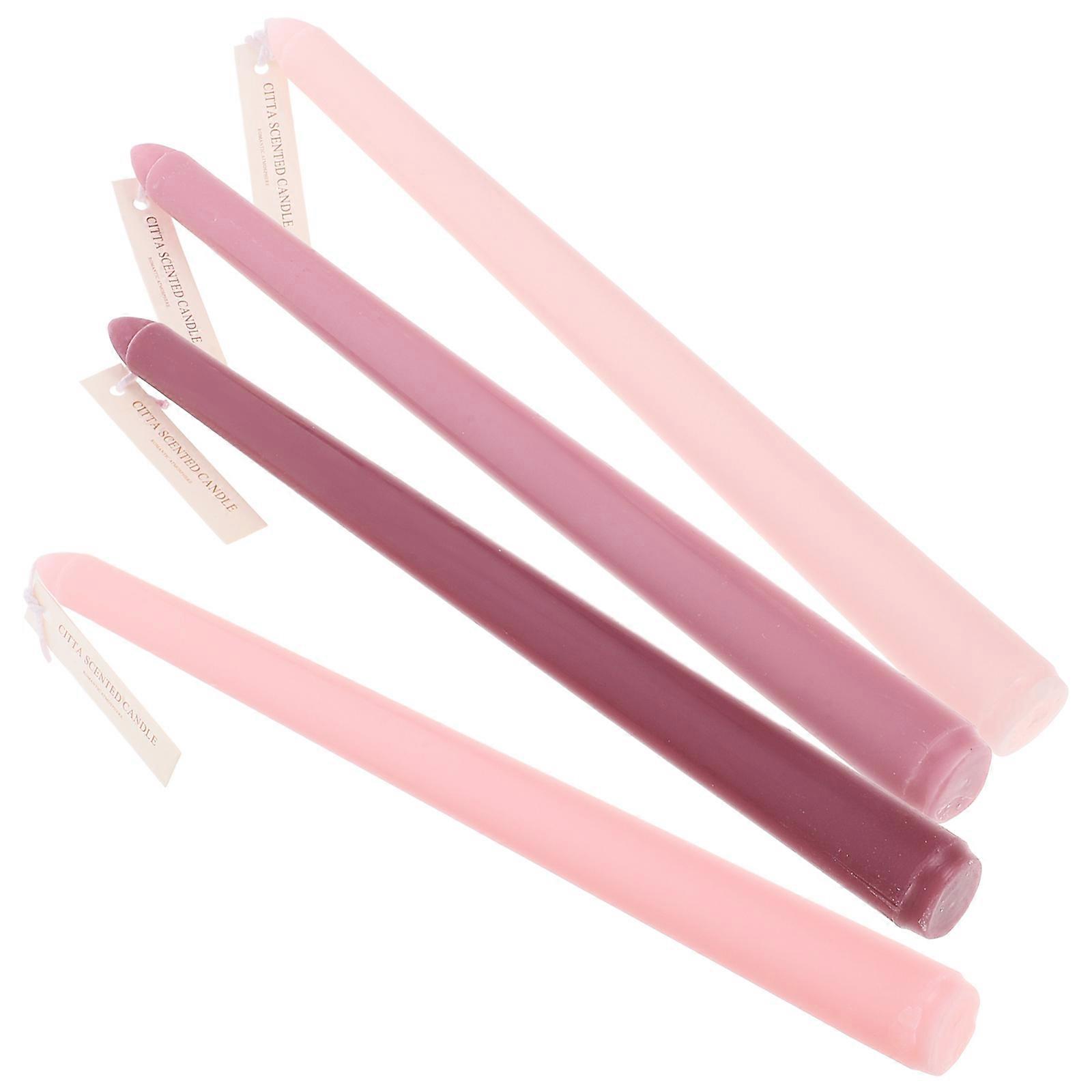 Romantic Candles Long Pole Candle for Decor 4Pcs Pink Scented Wedding