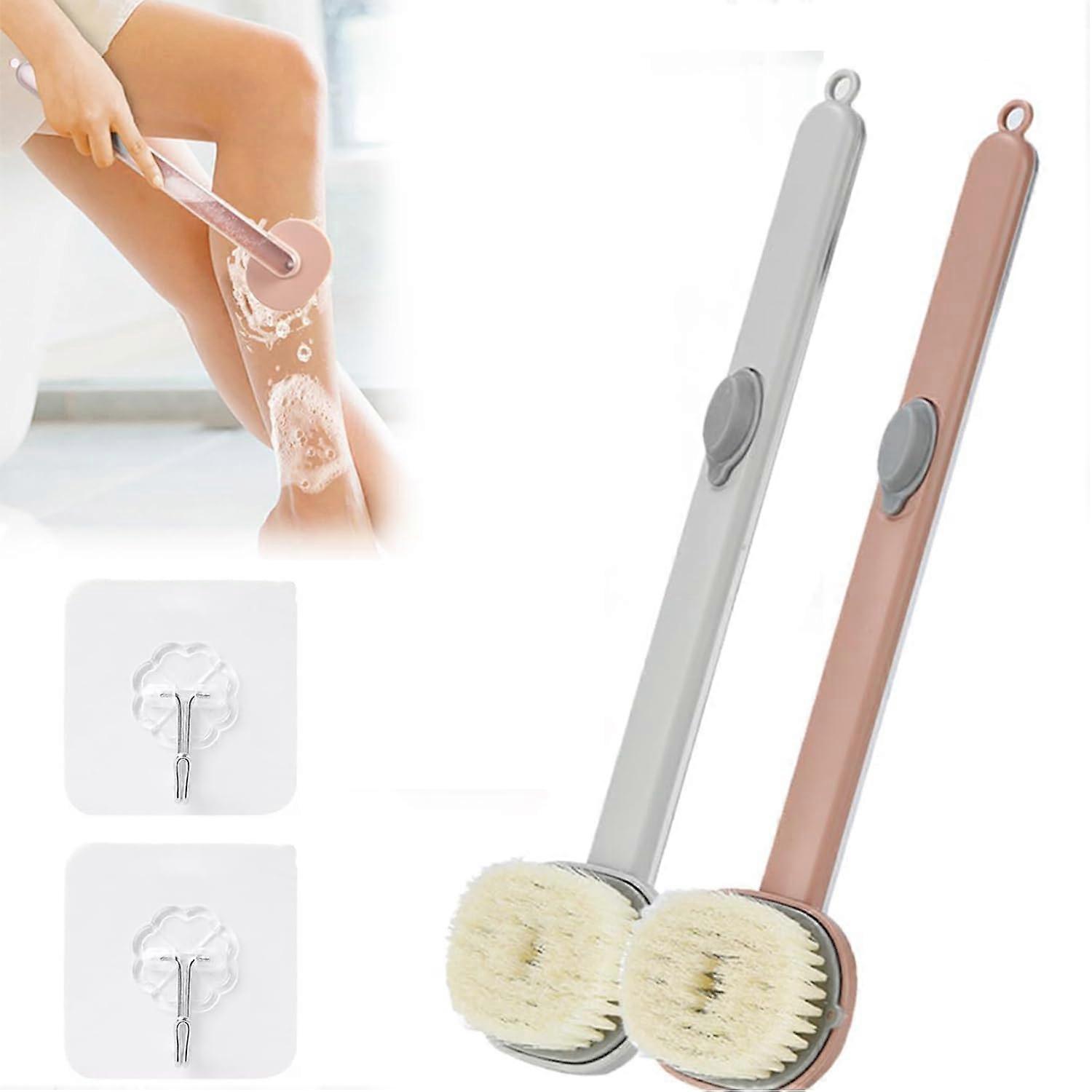 Long Handle Bath Brush with Soap Dispenser, Back Scrubber Shower Brush with Removable Head 2pcs