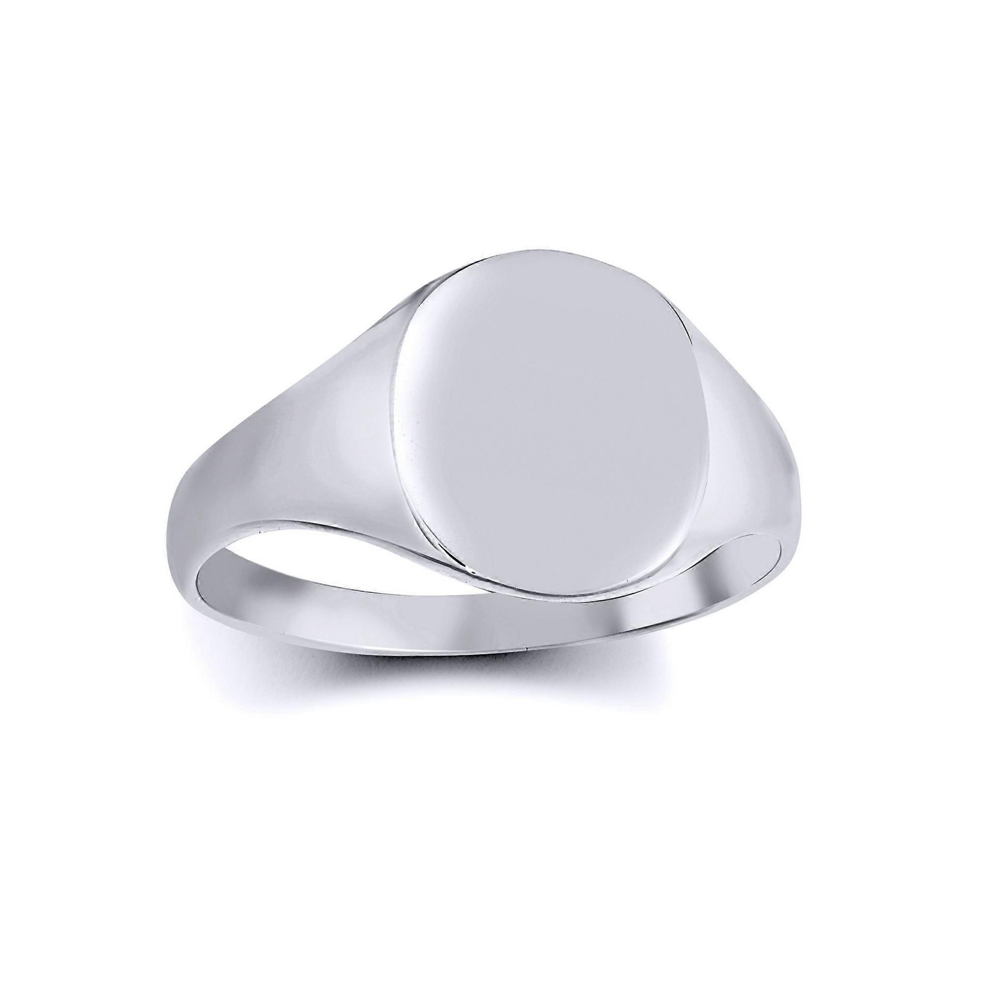 Jewelco London Solid Rhodium-plated 925 Sterling Silver Polished Round Oval Signet Ring