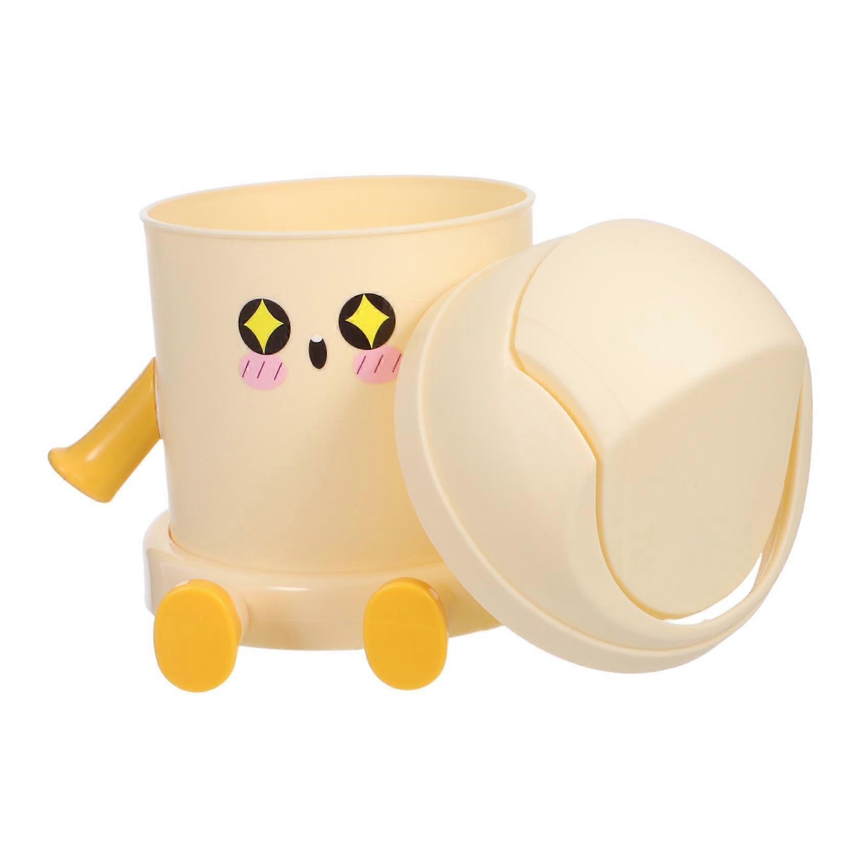 Mini Desktop Trash Can with Swing Lid, Small Garbage Bin for Office Desk, Cute Beige Design