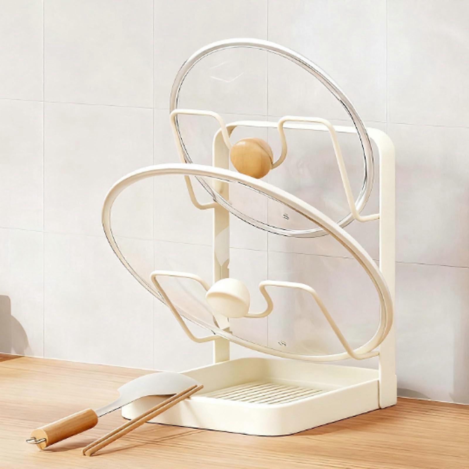 White DoubleLayer Pot Lid Holder with Drip Tray and Spoon Rest for Stove  Cooking