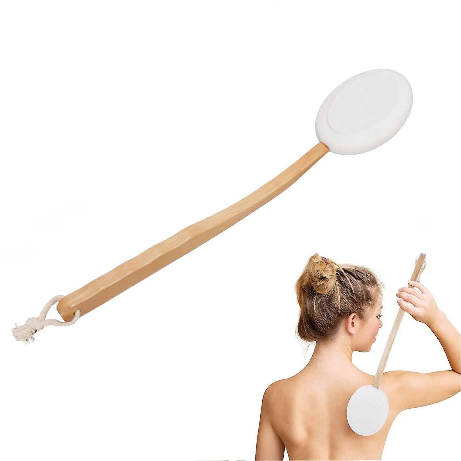 Back Lotion Applicator with Long Wooden Handle and 6 Replaceable Heads for Gentle Back Scrubbing