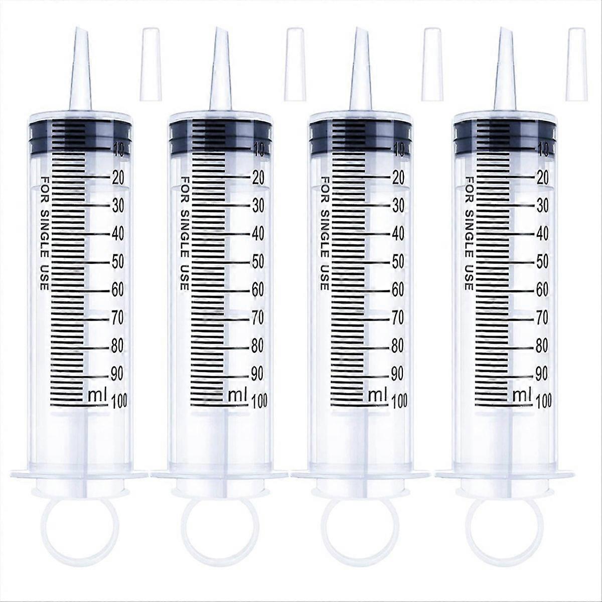 4 Pcs 100Ml Large Syringe with Cap, Individually Sterile Sealed