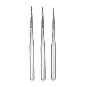 Professionele acrylnagelkunstpenselenset voor UV-gelnagels, penselen voor tekenen, 3 stuks zilver