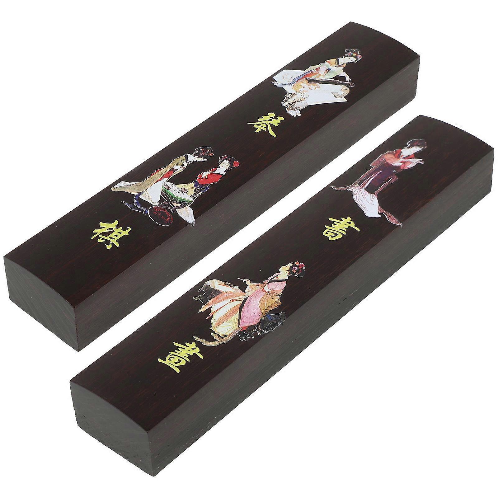 Wood Paperweight for Calligraphy Practice 2Pairs Rectangular Black Wood Paperweights