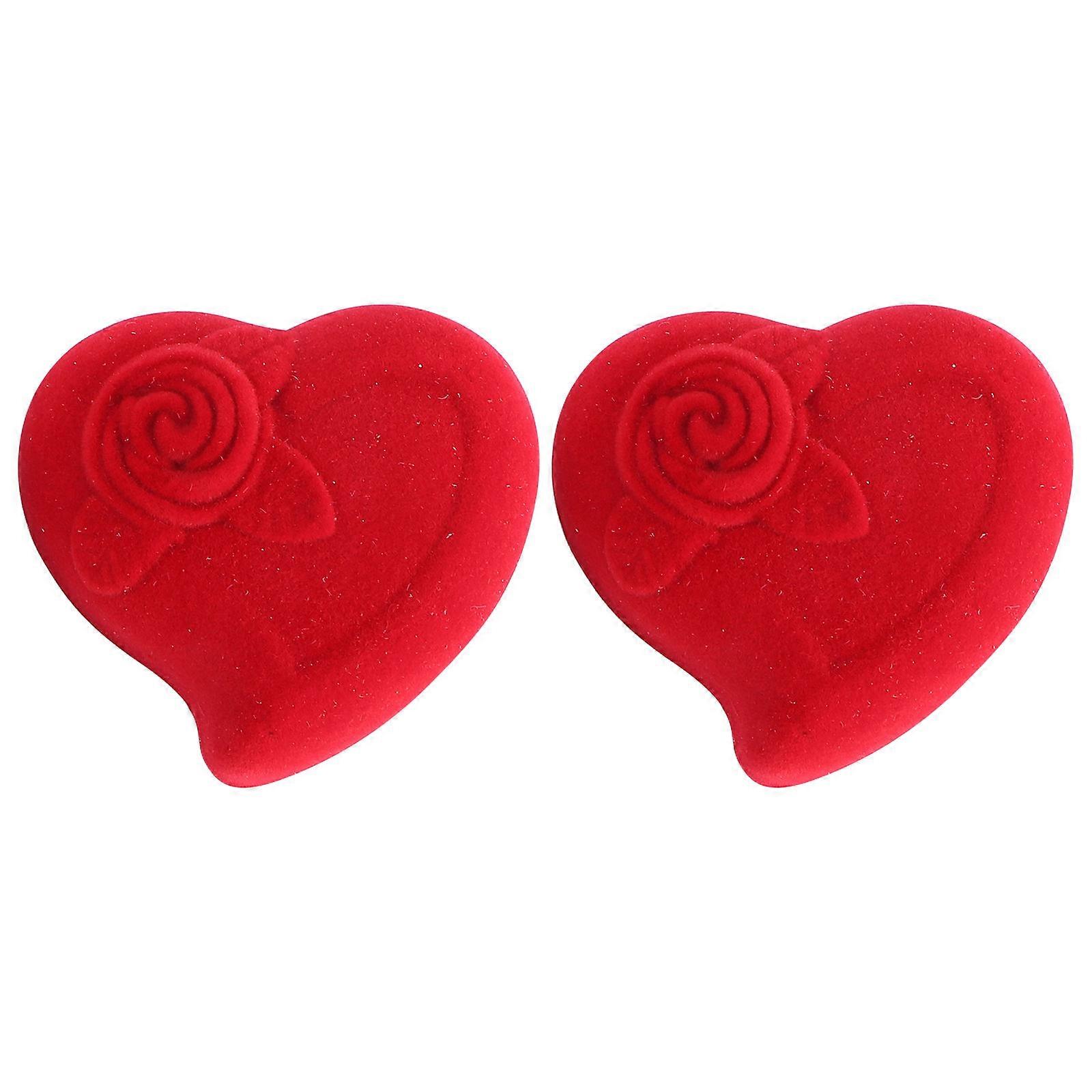 Wedding Ring Holder for Ring Storage 2Pcs Red Heart Shape Storage Case