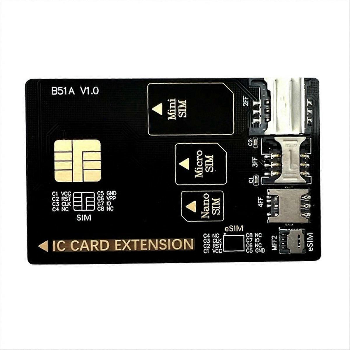 4-i-1-adaptertestkort stöder Mini SIM/Micro-SIM/Nano SIM/ESIM