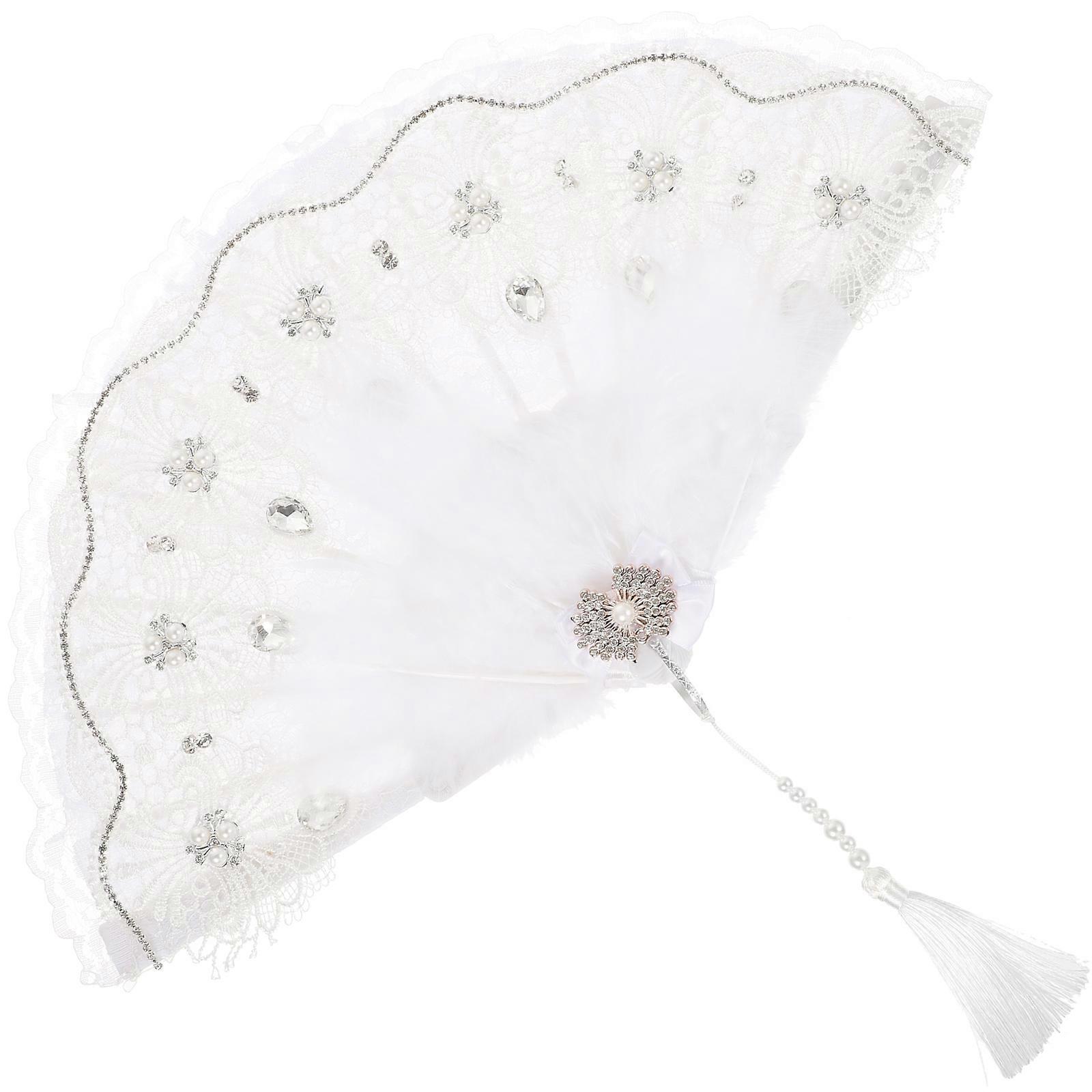 Plume Folding Fan for Cooling Use Handheld White Fan