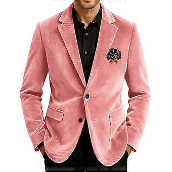 Bedrukte corduroy blazer voor heren met zakken, casual vest/jasje, roze, XXXL