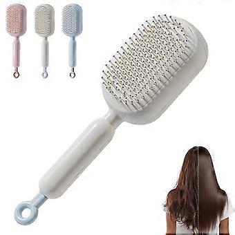 Detangling Hair Brush with Retractable Cushion and Scalp Massage, Anti Static, Self Cleaning, White