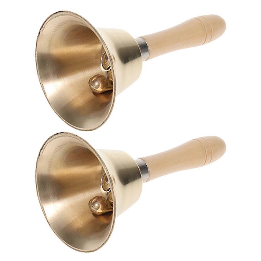 Solid Bell for Ringing 2Pcs with Wooden Handle Classroom Bell