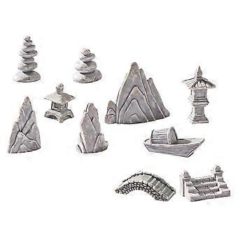 1 set di giardino roccioso statua figurina di montagna pagoda di montagna decor ornamento da tavolo modello giardino roccioso