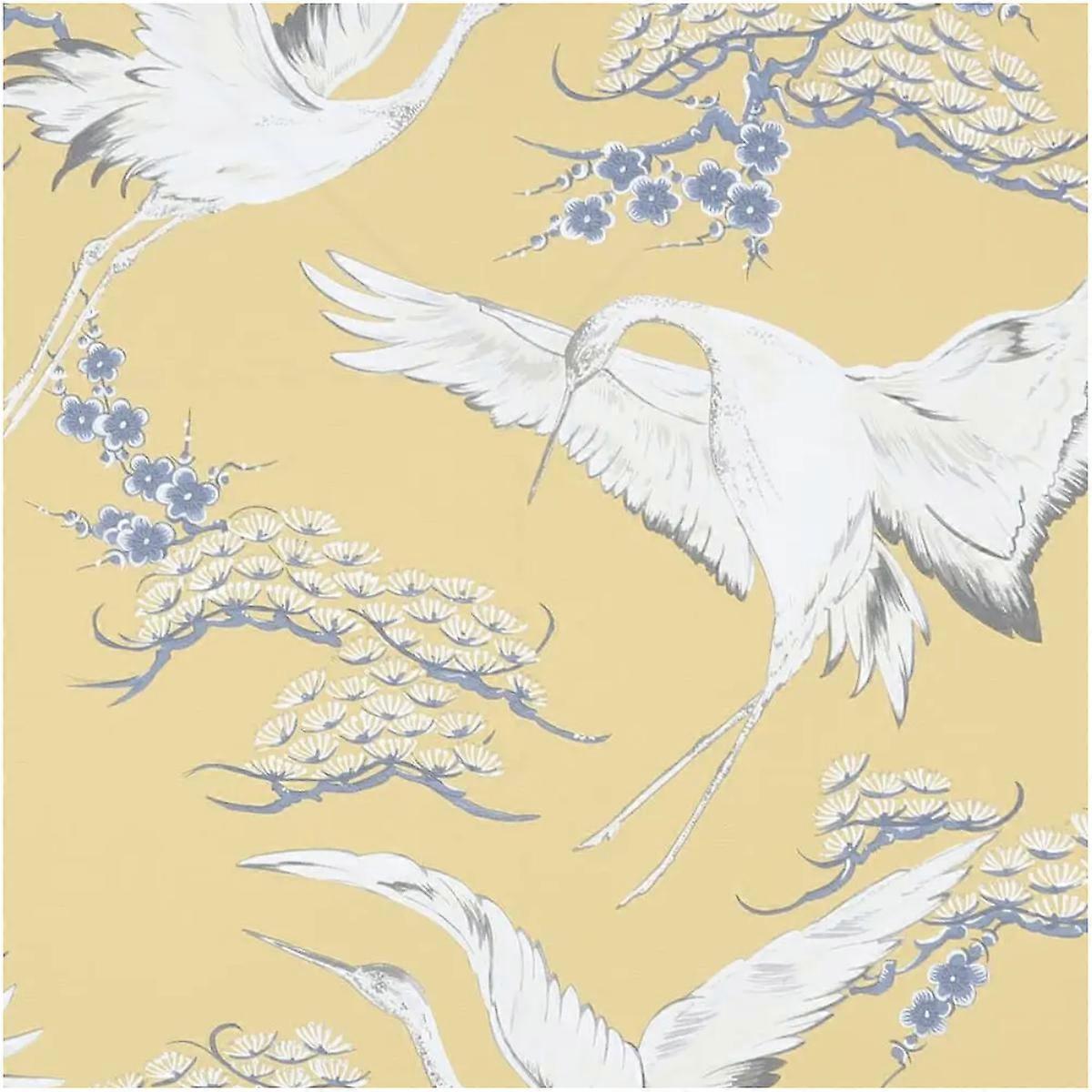Yellow Cranes Ochre Wallpaper