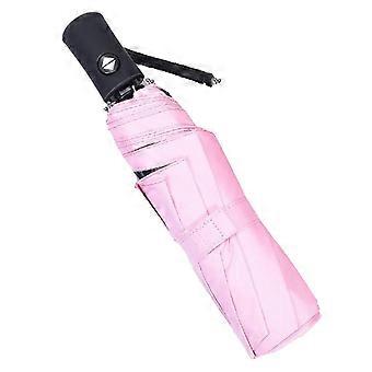 Automatisk sammenleggbar paraply Lett Holdbar Solbeskyttelse Vanntett Kompakt design Rosa Anti-UV Vindtett Lett å bære Passer kompatibel med
