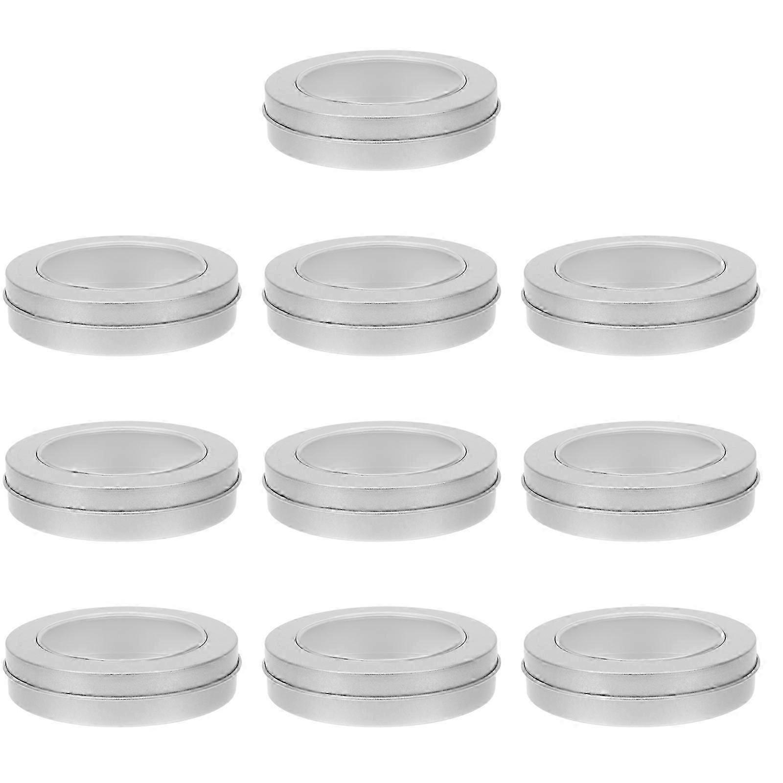 Candy Holder Tinplate Container for Storage 10Pcs Silver Round Tin Boxes