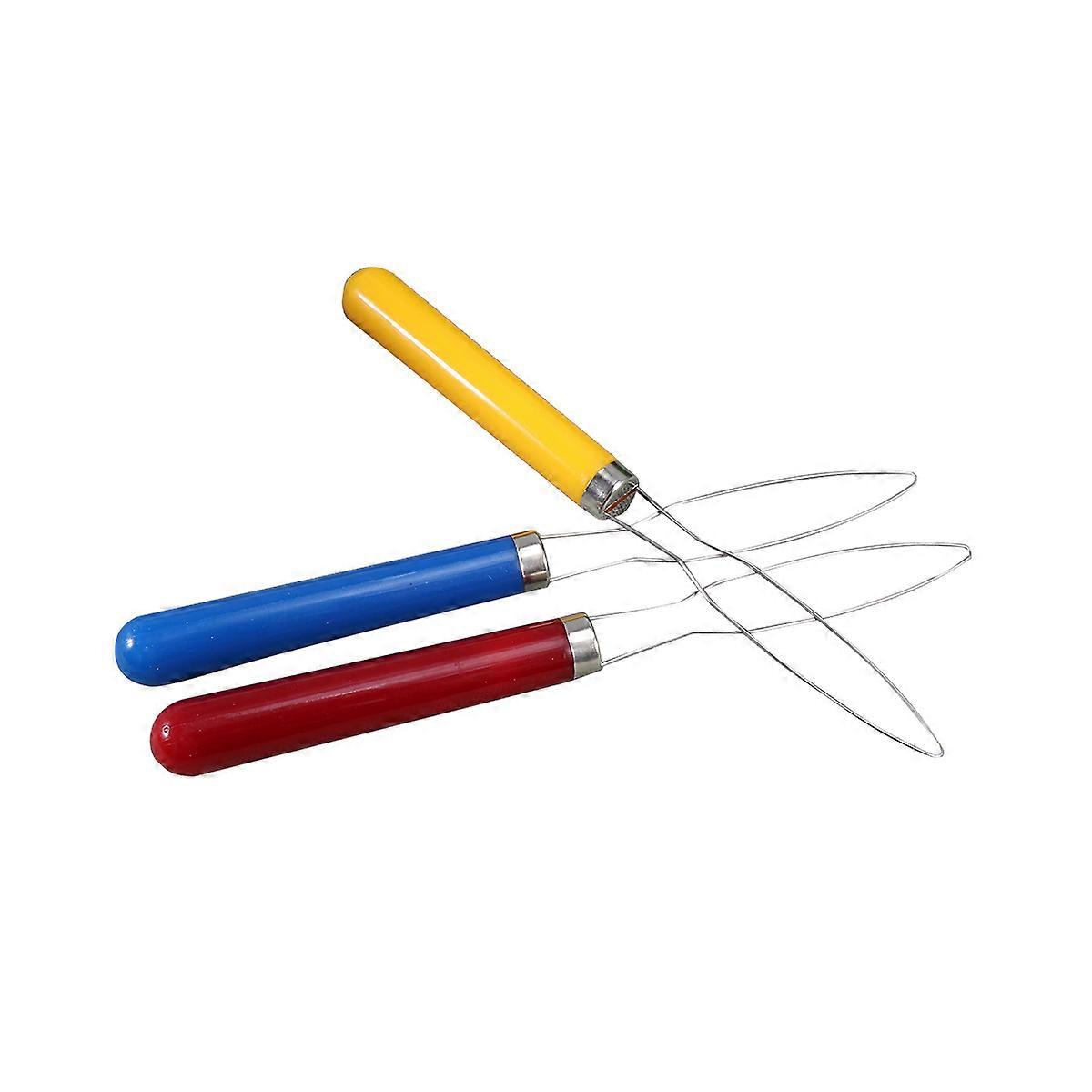 3Pcs Plastic Handle Stainless Steel Button Hook Helper Grip Button Hook Button Assist Device Red Pattern Yellow Pattern Blue Pattern