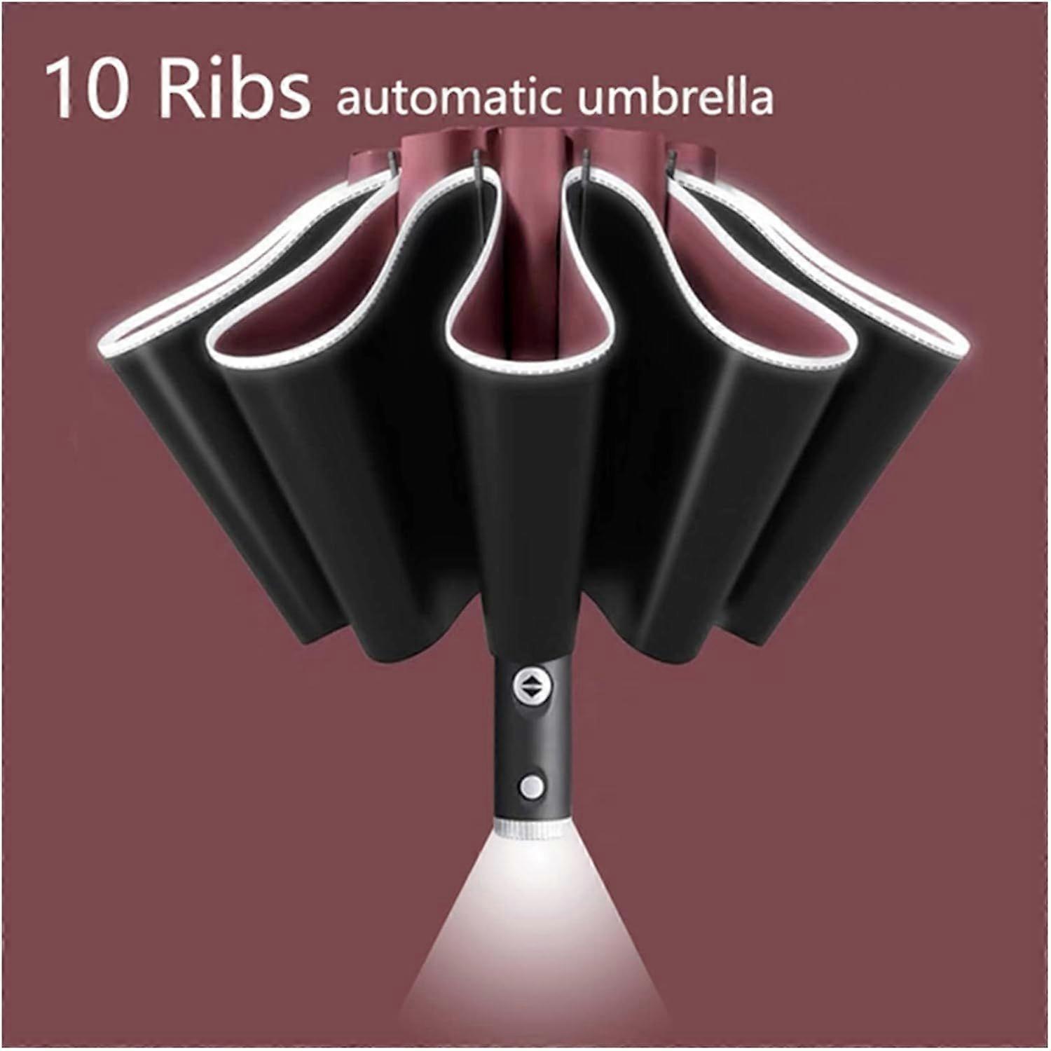 Fully Automatic UV Umbrella with LED Flashlight Reflective Stripe Reverse Large