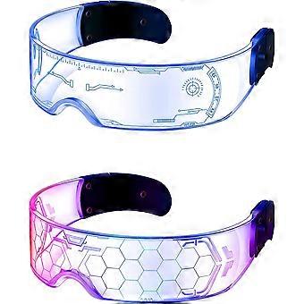 2 Pairs LED Visor Glasses 7 Colors Futuristic Glasses 4 Modes Light Up Glasses Honeycomb Luminous Glasses for Kids Adults