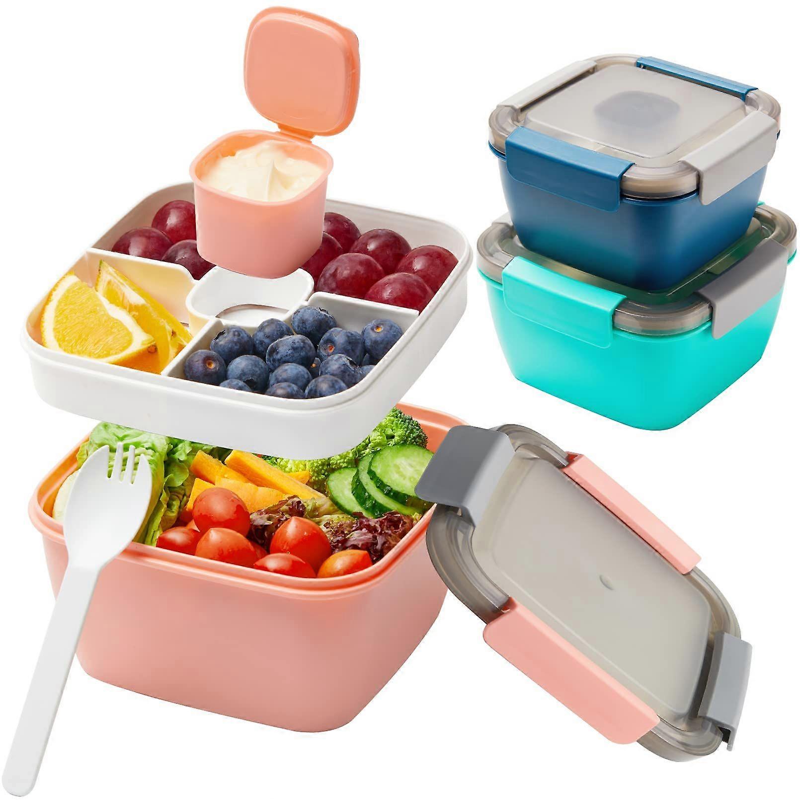 3 Pack Salad Container with 3-Compartment Bento box