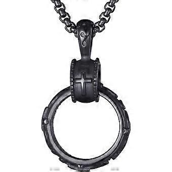 Homme en acier inoxydable éternité cercle croix pendentif collier avec chaîne à maillons de 24 pouces