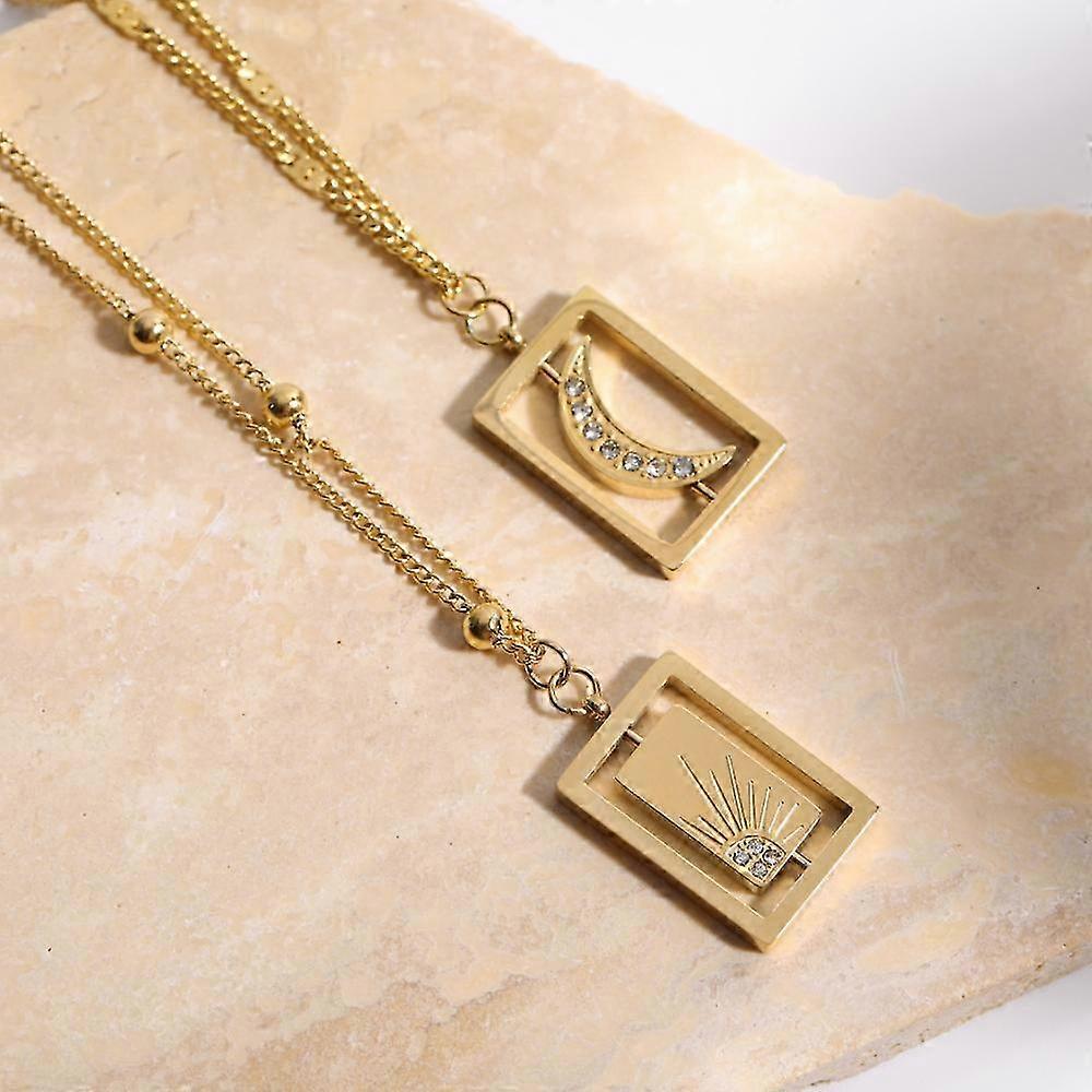 Moon Sun Square Pendant Necklace 2pack