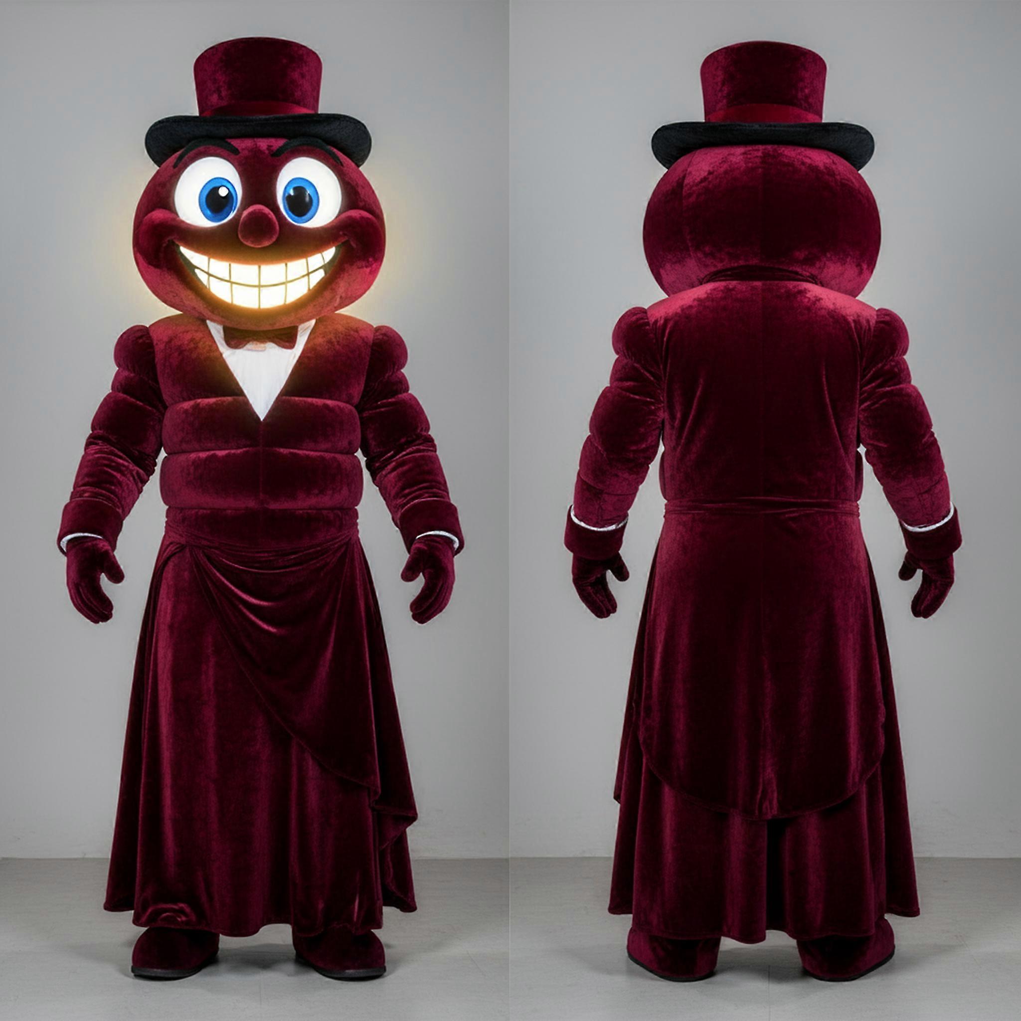 MASTICOT Maroon Plush Ring Master Mascot With Glowing Cartoon Features