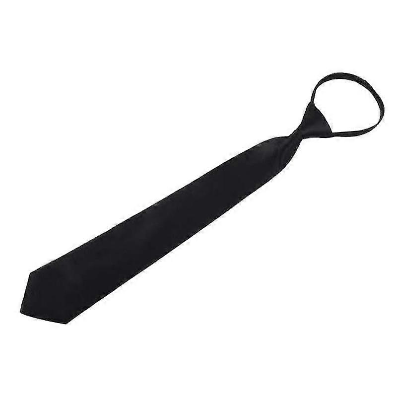 Mens Tie Solid Matte Black Zipper Closure Polyester Formal Wedding Necktie
