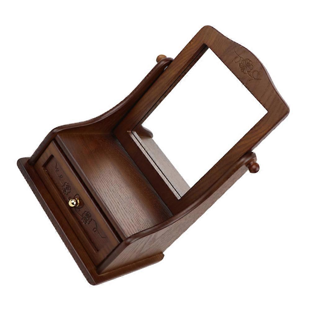 Retro Makeup Mirror Table Standable with Adjustable Angle Brown Wood