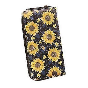 Carteras tarjetero compatibles con estuche de cuero con cremallera para mujer, compatible con cartera llavero para mujer - Girasol