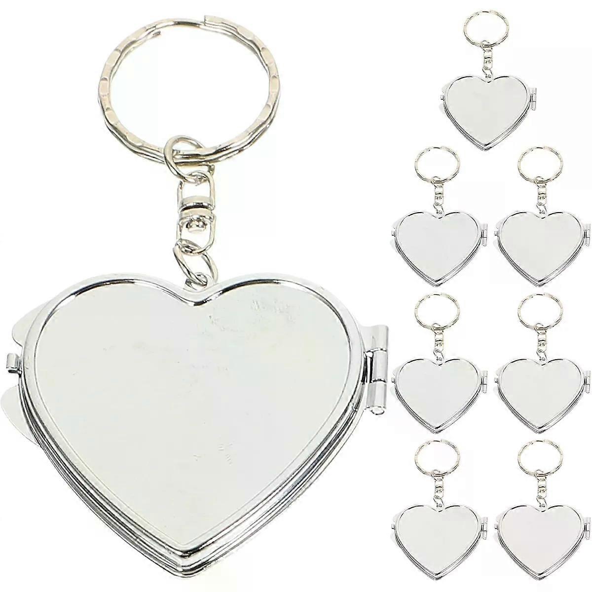 8pcs Compact Heart Mirror with Key Ring, Foldable & Dual-Sided