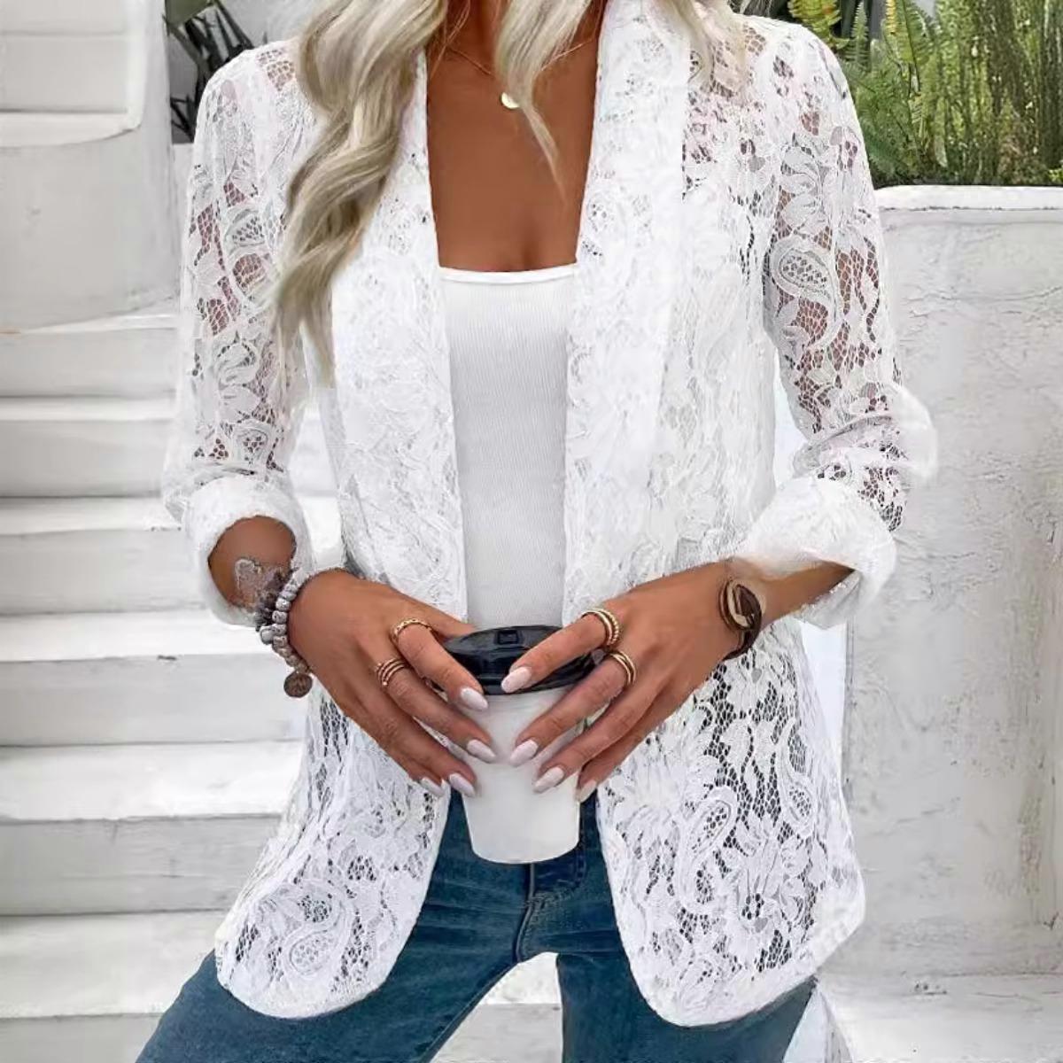 Spring and Summer Mini Suit, Stylish and Versatile, Solid Color Lace Shirt Jacket