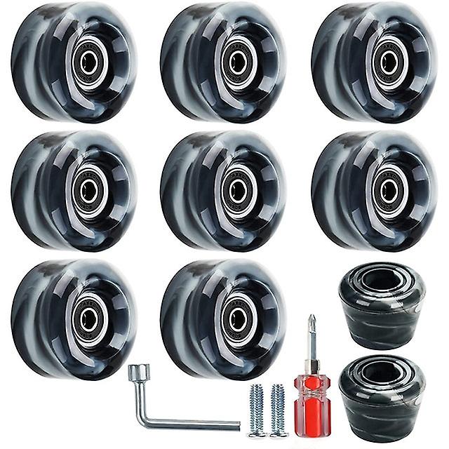 8 Pack 32 X 58mm, 82a Quad Roller Skate Wheels With Bearing Installed And 2 Toe Stoppers For Double Row Skating