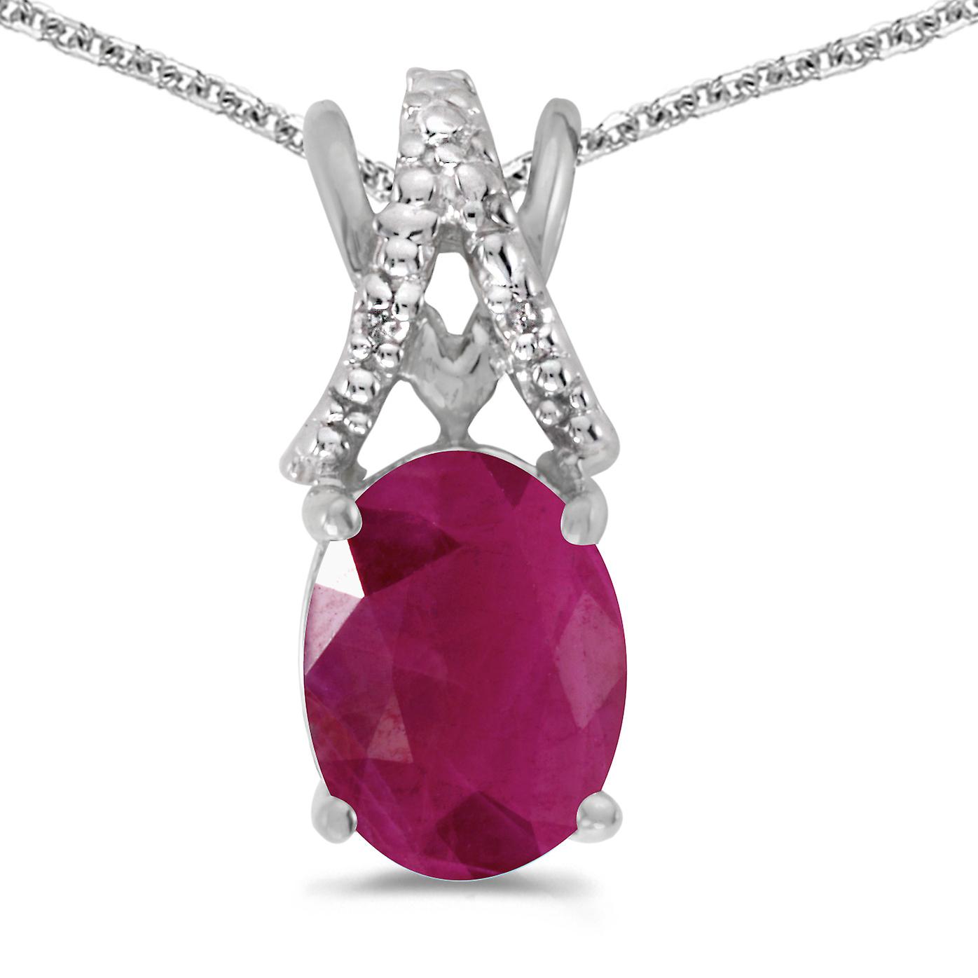LXR 14k or blanc rubis ovale et pendentif en diamant 1.05 ct