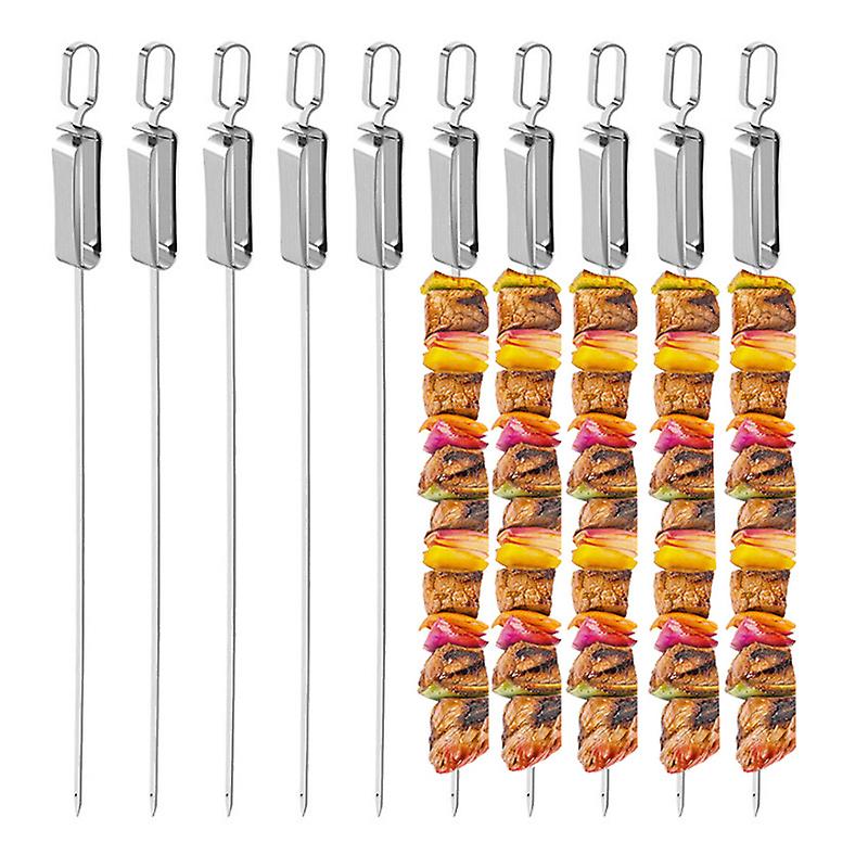 Set Of 10 Skewers - 35 Cm Long Skewers - With Slider - Reusable - Wide Flat Skewers