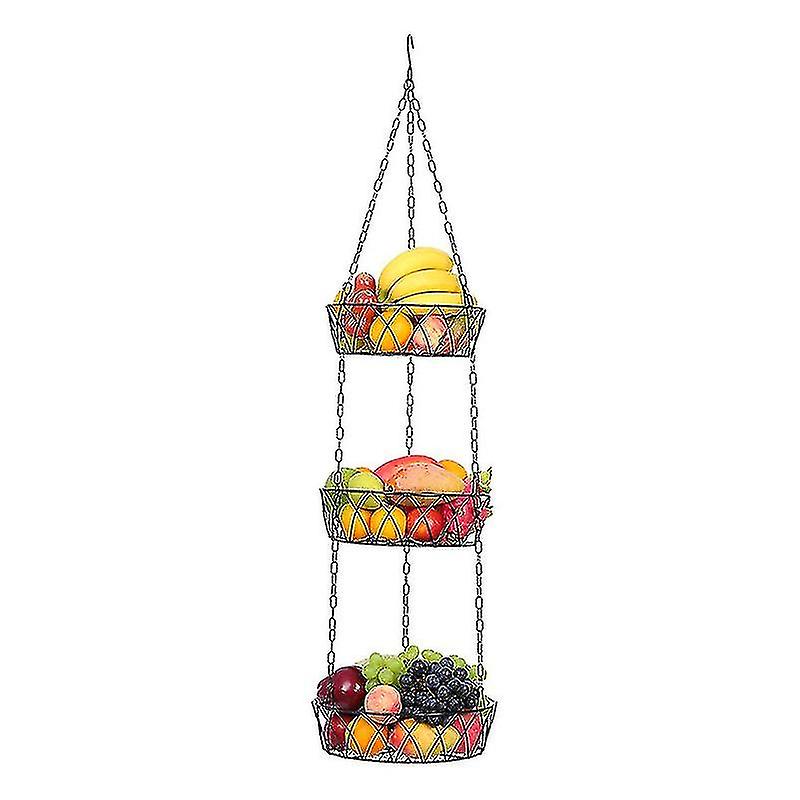 Kitchen Hanging Vegetable Rack Iron 3 Tier Kitchen Storage Baskets Space Saving