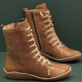 Damen Mid-Calf Stiefel Wasserdichte Leichte Runde Zehen Braune Stiefel Für Frauen Winter Daily Wear