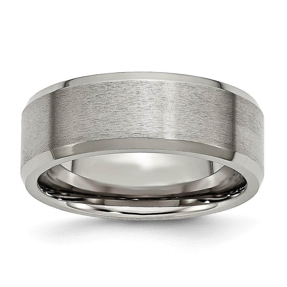Titanium Brushed Polished Beveled Edge Bevel-Edge 8mm Brush/Polish Band-Band Style Ring for Women and Men - Ring Size: 6