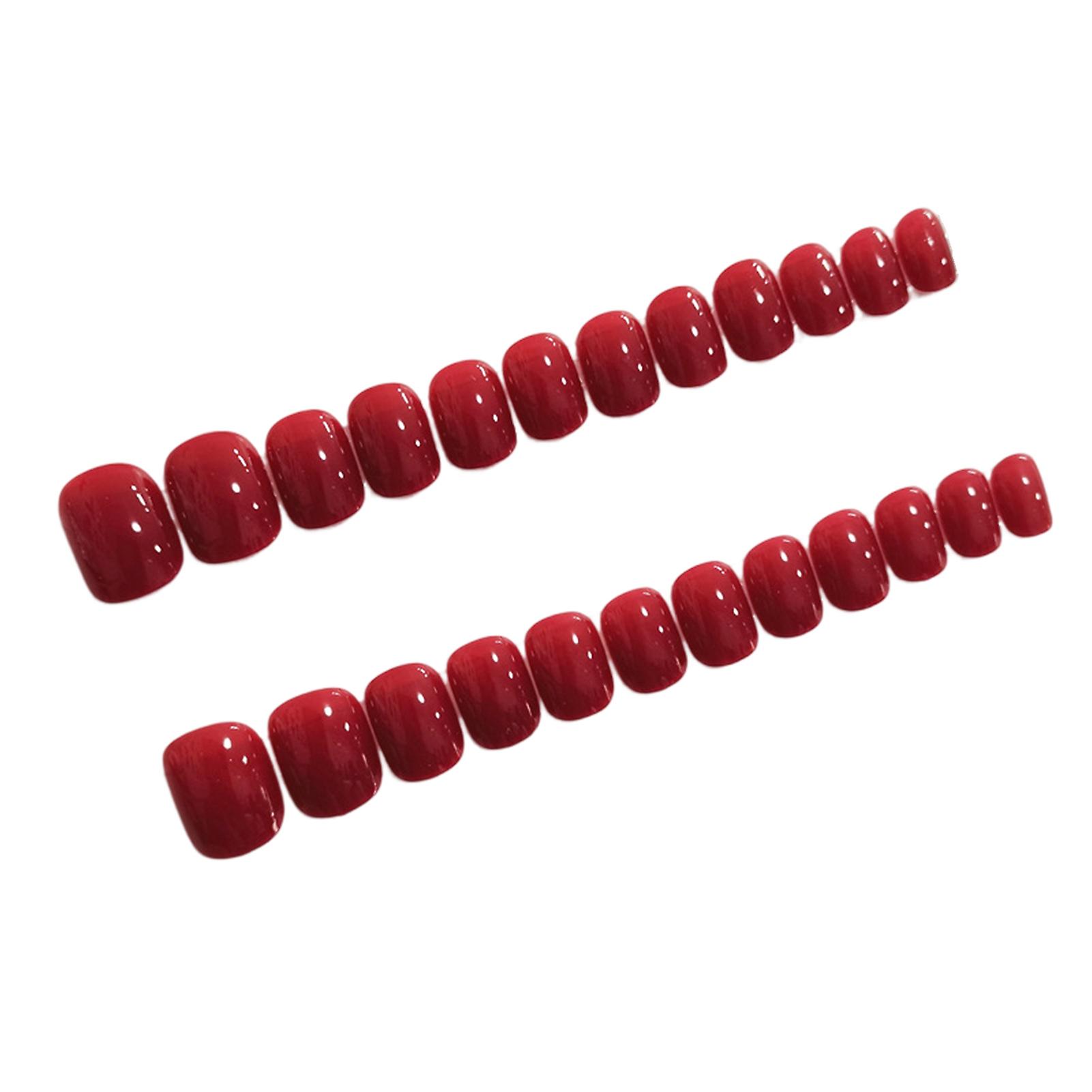 Glossy Wine Red Fake Nails Charming Com