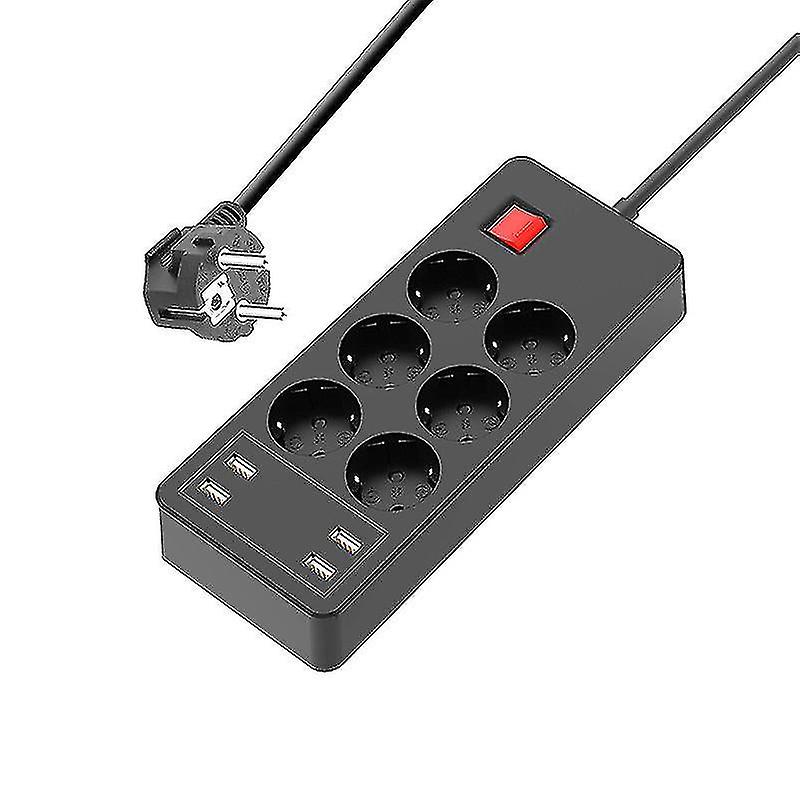 Power Strip 6 Outlets For Power Strip (2500w/10a) 2m Extension Cord Surge Protection