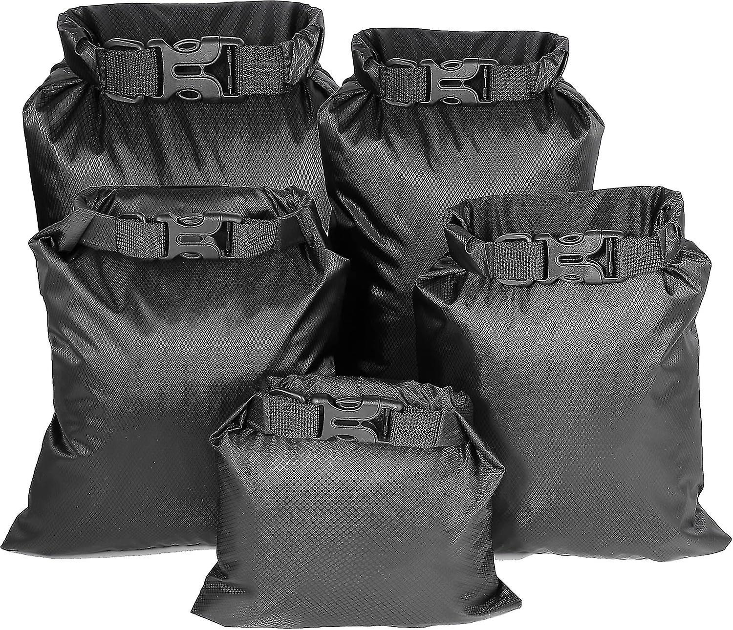 5pcs αδιάβροχες ξηρές τσάντες ελαφριά ξηρή τσάντα κολύμβησης με αναπνευστήρα (1.5l+2.5l+3.5l+4.5l+ 6l), μαύρος