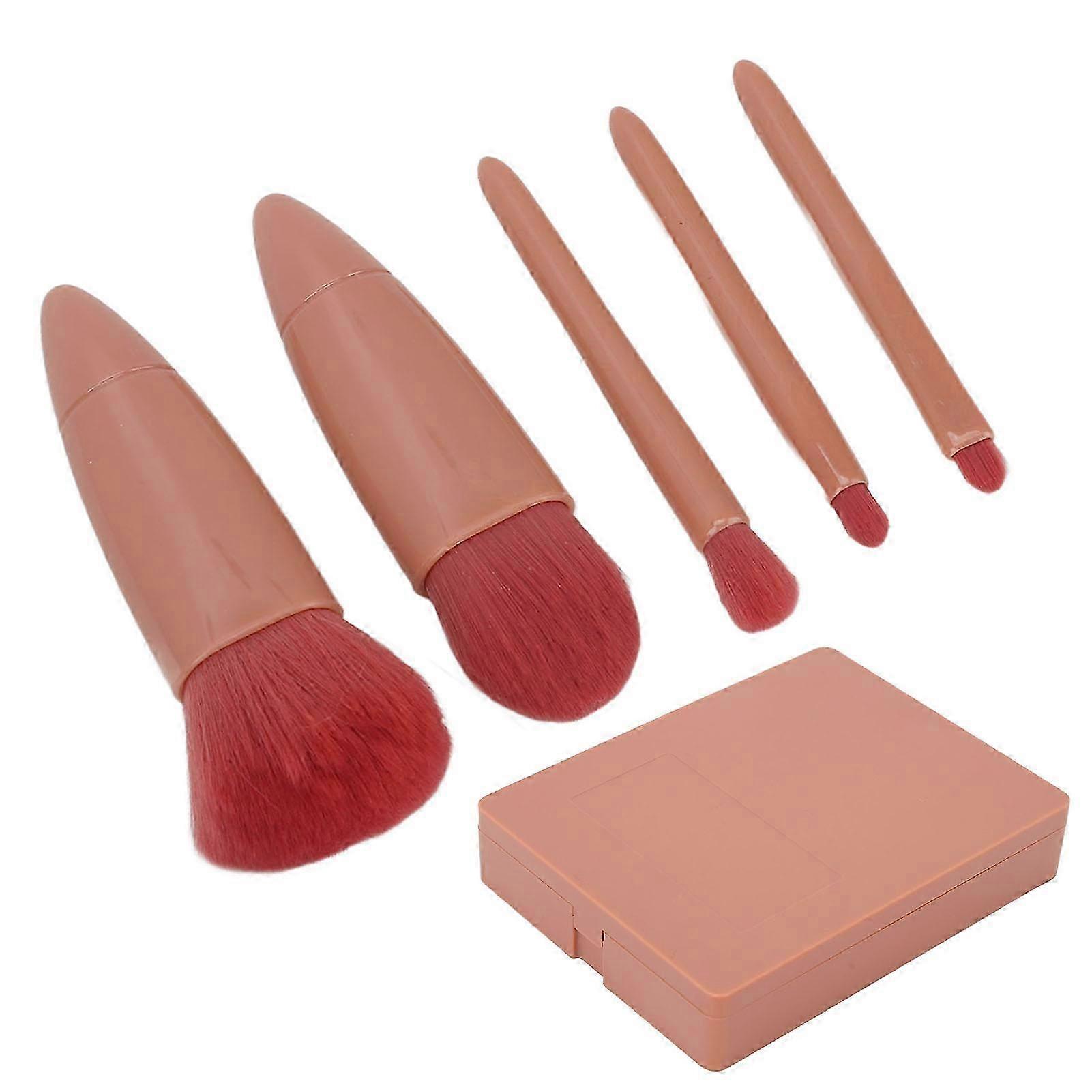 5pcs Makeup Brush Set Eyeshadow Loose Setting Powder Portable Complete Mirror Cosmetic Brushes Kit